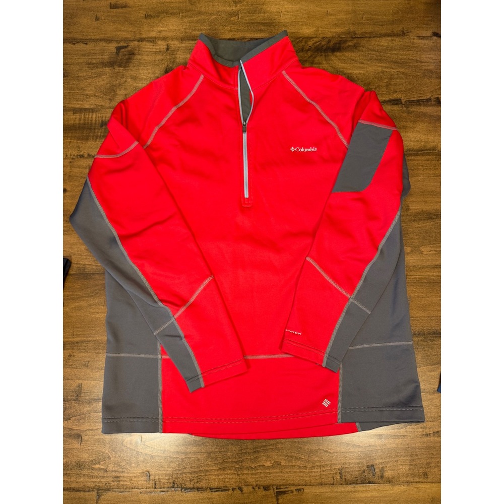 Columbia Omni-Wick Mens Large Red Gray Quarter Zip Pullover Fleece Jacket LG